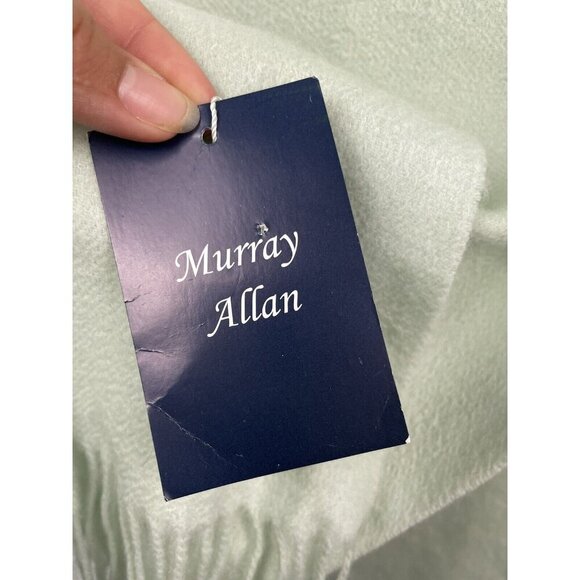 Murray Allan Mint‎ Green 100% Cashmere Twill Knit Fringe Hem Rectangle Scarf - Picture 7 of 7